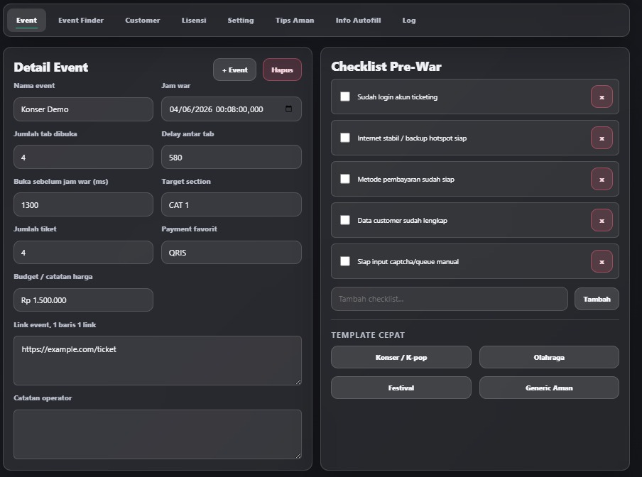 Detail Event & Pre-War Checklist